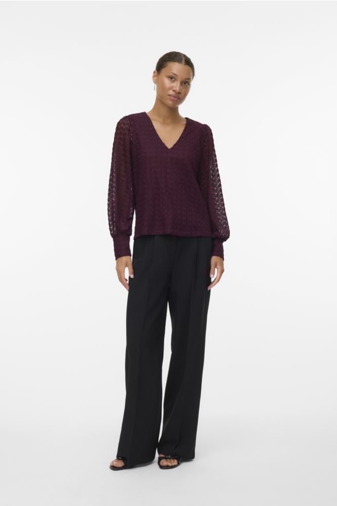 VMBECCA LS V-NECK LACE TOP JRS NOOS 10336137 Winetasting